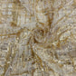 Cream With Golden Checks Sequence Embroidery Net Fabric