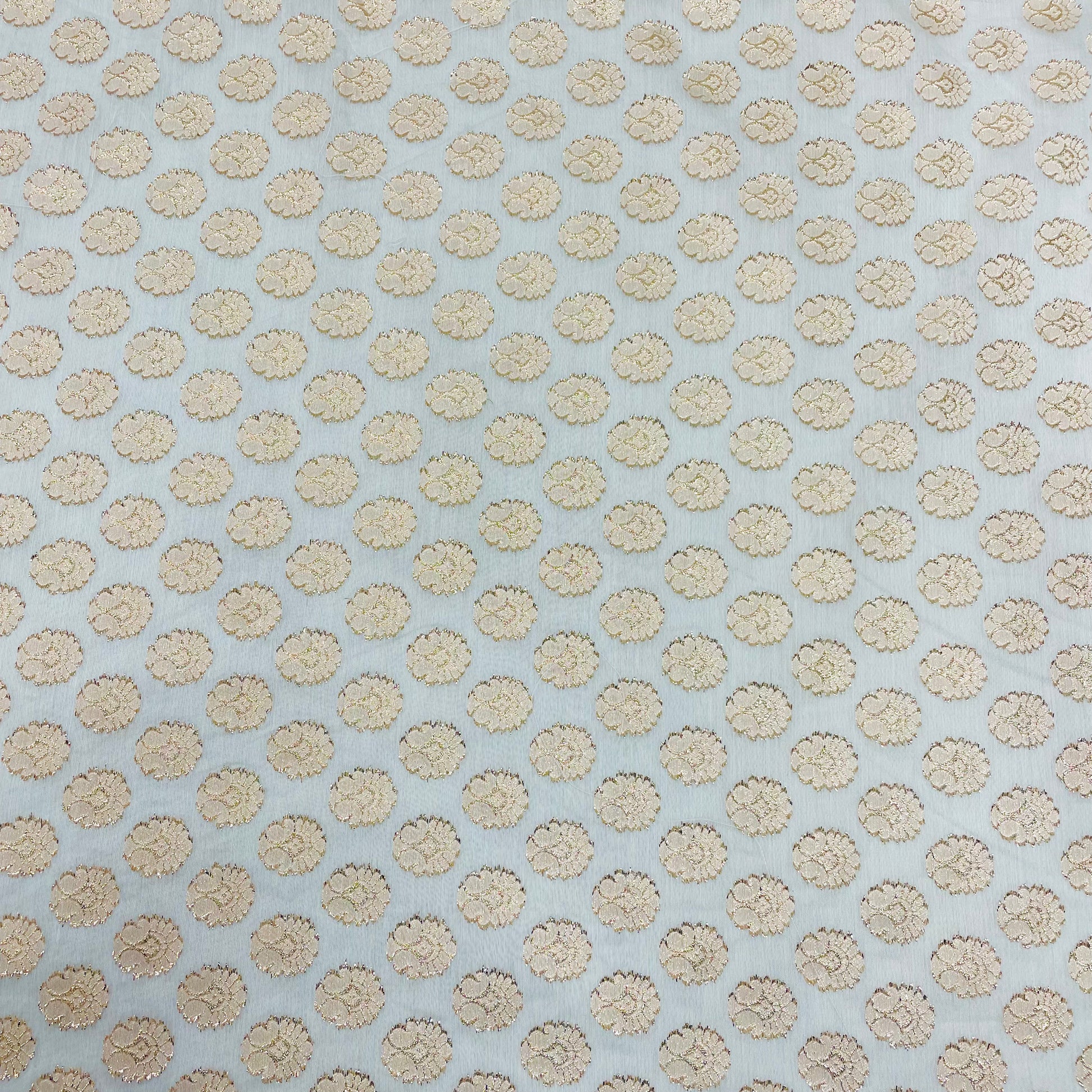 White With Gold Zari Paisley Chanderi Dyeable fabric - TradeUNO