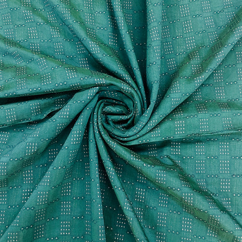 Dark Green Embroidery Chanderi Fabric - TradeUNO