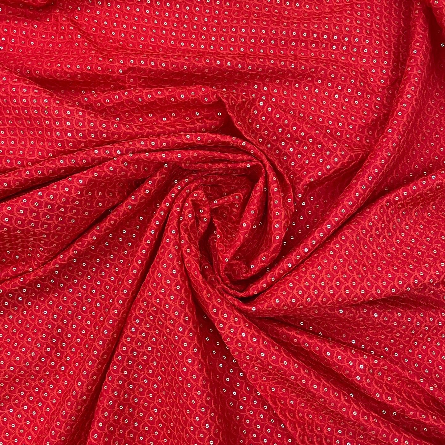 Red Traditional Embroidery With Sequence Upada Silk Fabric