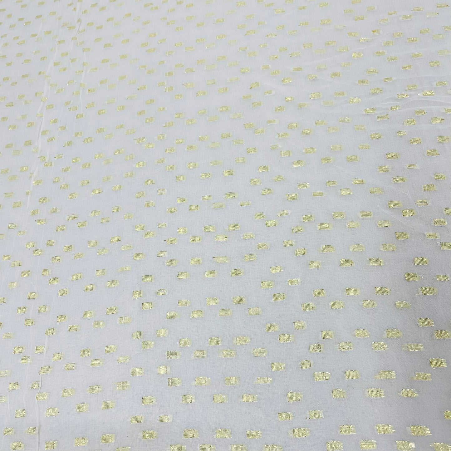 White with Golden Lurex Geometrical Georgette Jacquard Dyeable Fabric
