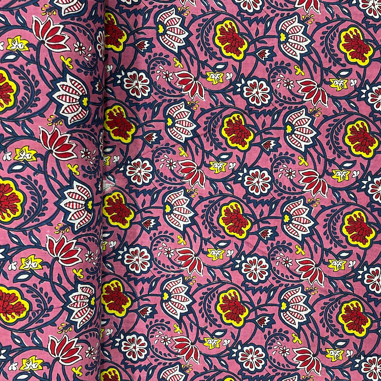 Pink With Yellow Floral Print Cotton Fabric - TradeUNO