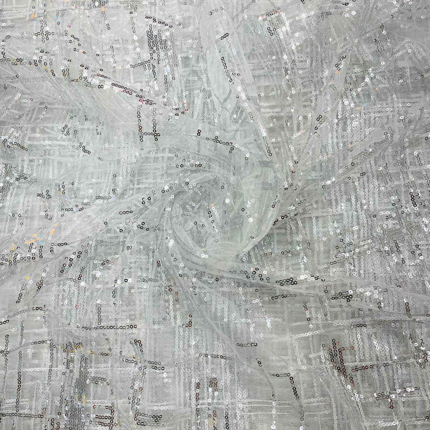 Silver Checks Sequence Embroidery Net Fabric