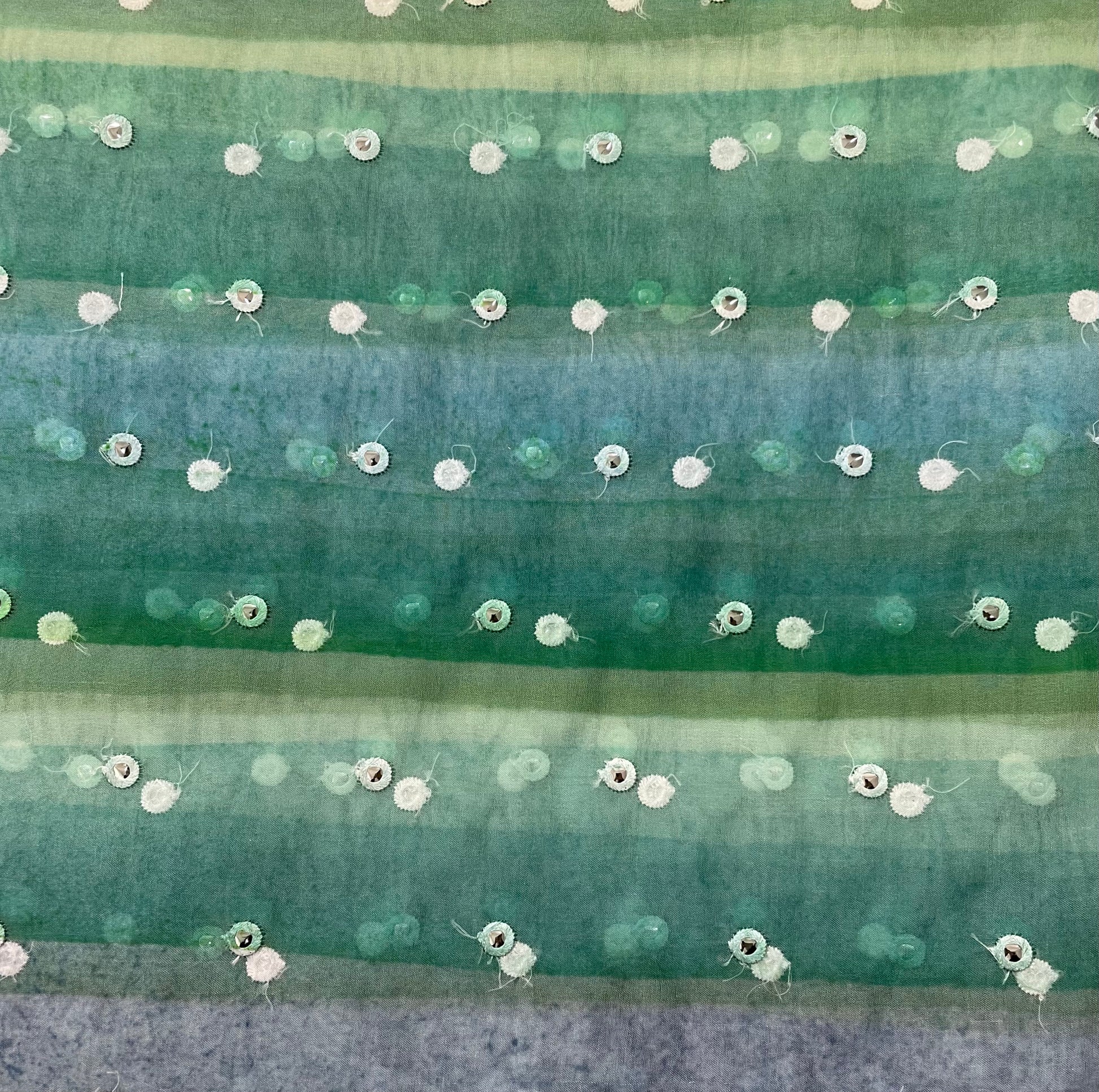 Green With Multicolor Digital Mirror Embroidery Organza Fabric - TradeUNO