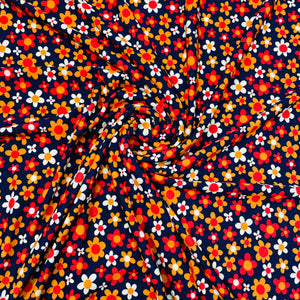 Navy Blue with Multicolor Floral Crepe Lycra Fabric - TradeUNO