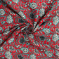 Red With Blue Floral Print Cotton Fabric - TradeUNO
