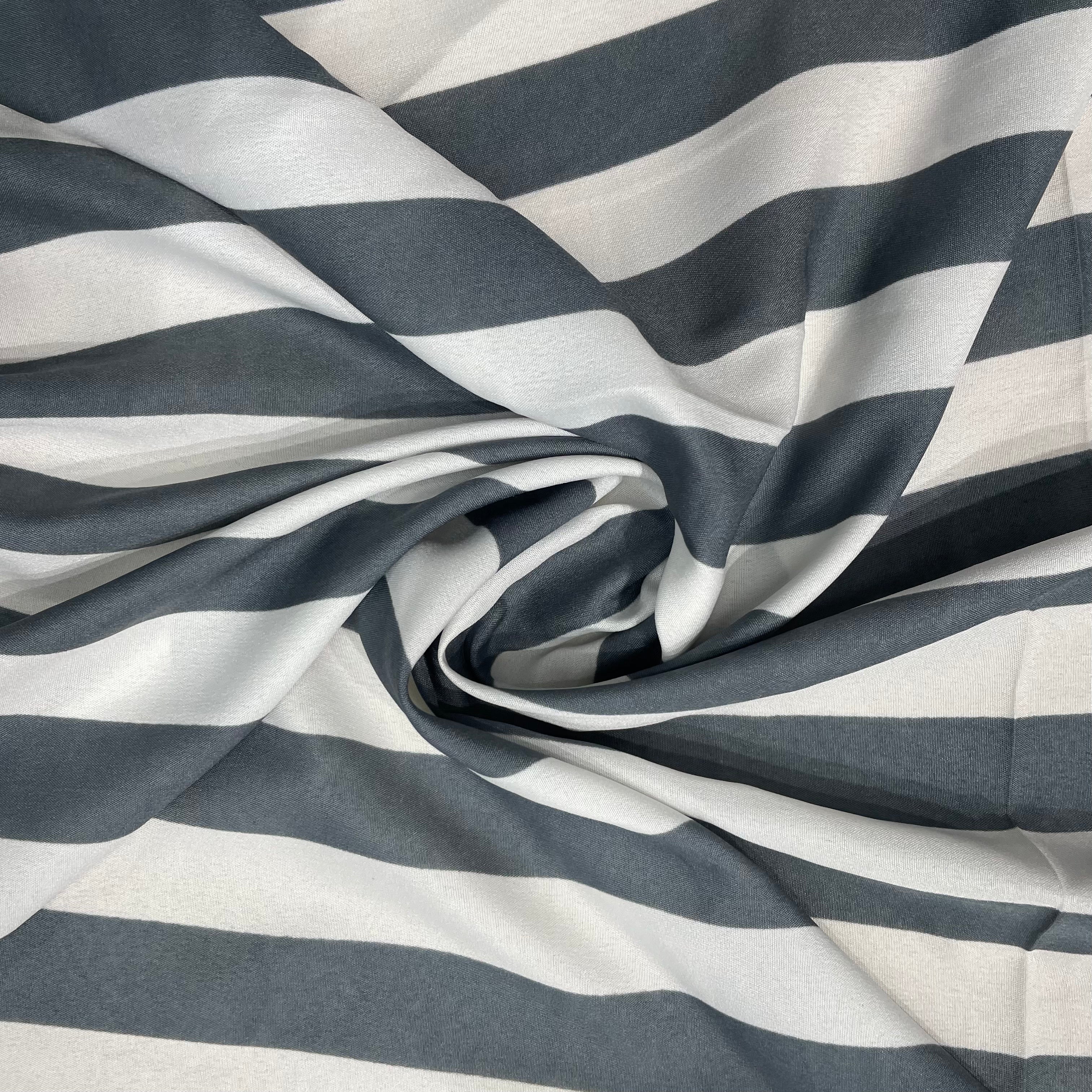 White With Grey Stripes Crepe Fabric - TradeUNO