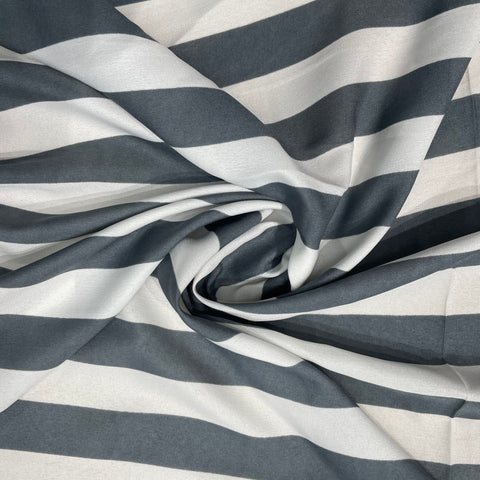 White With Grey Stripes Crepe Fabric - TradeUNO