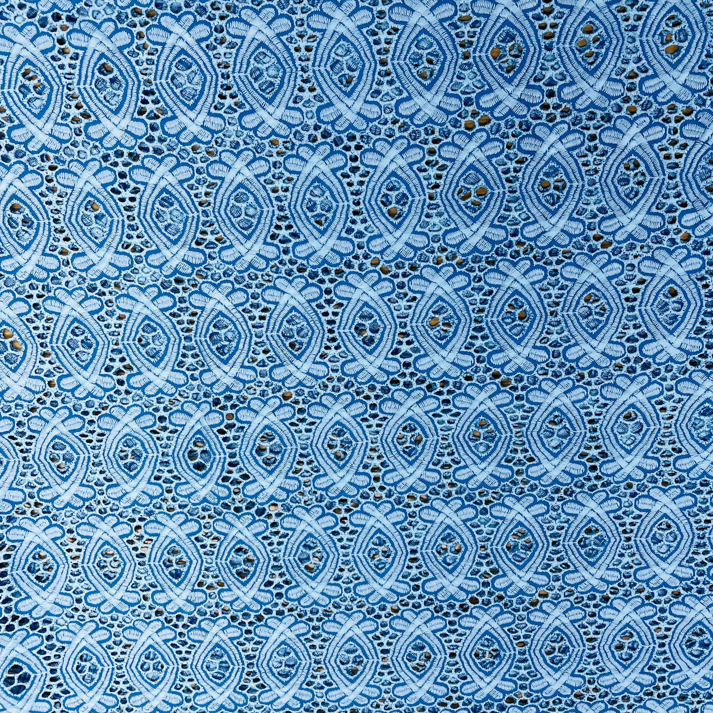 Blue Schiffli Cotton Fabric