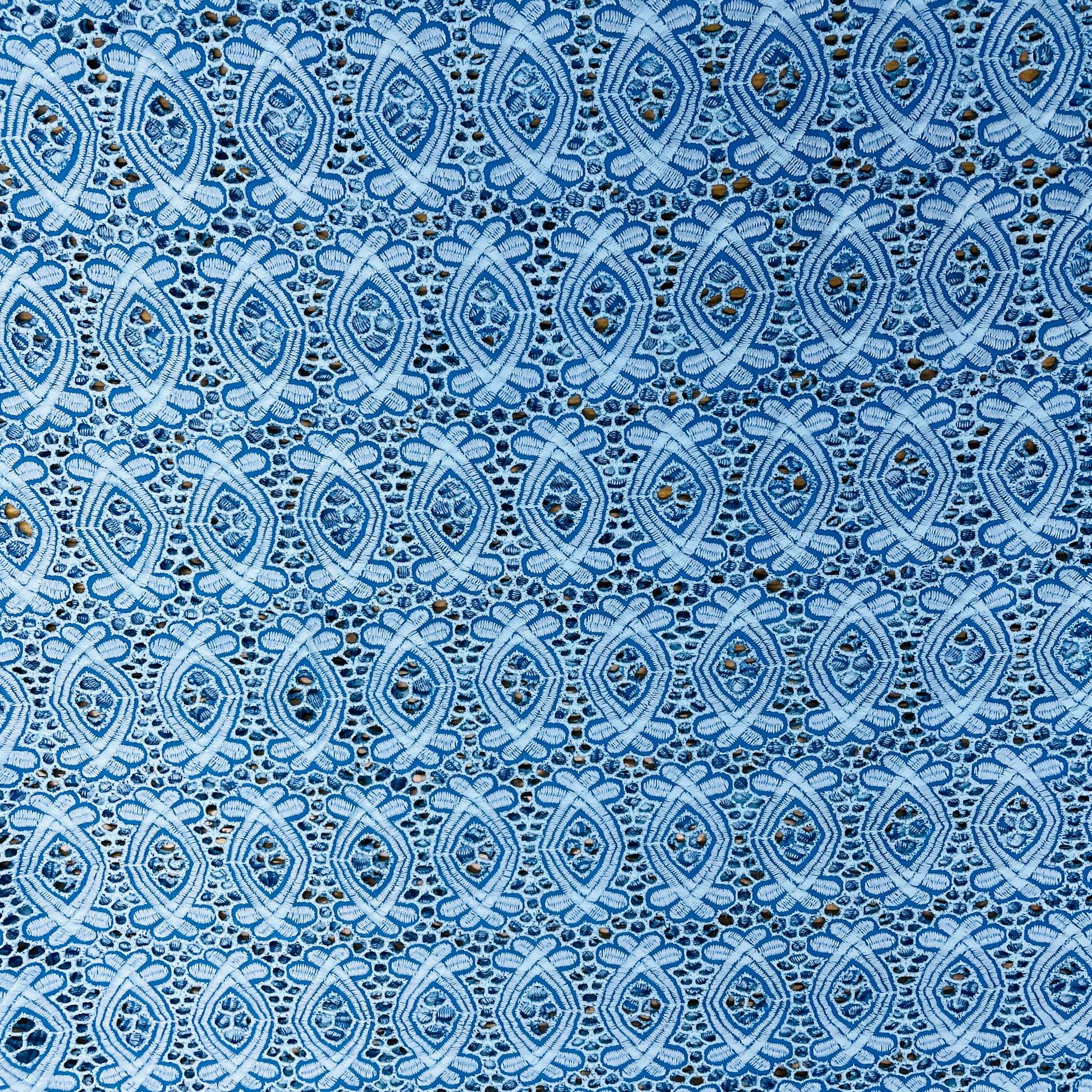 Blue Schiffli Cotton Fabric