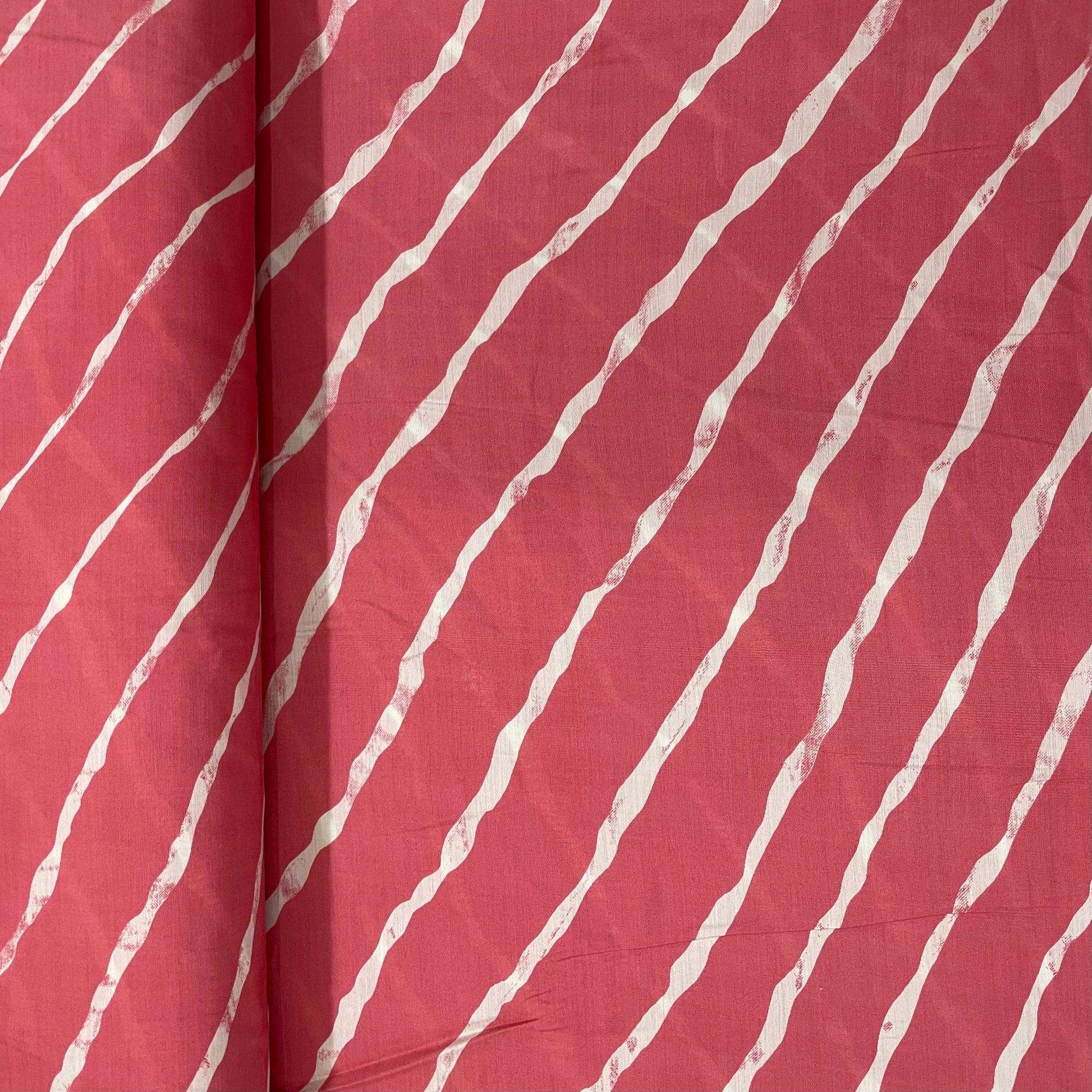 Pink With White Stripes Chanderi Silk Fabric - TradeUNO