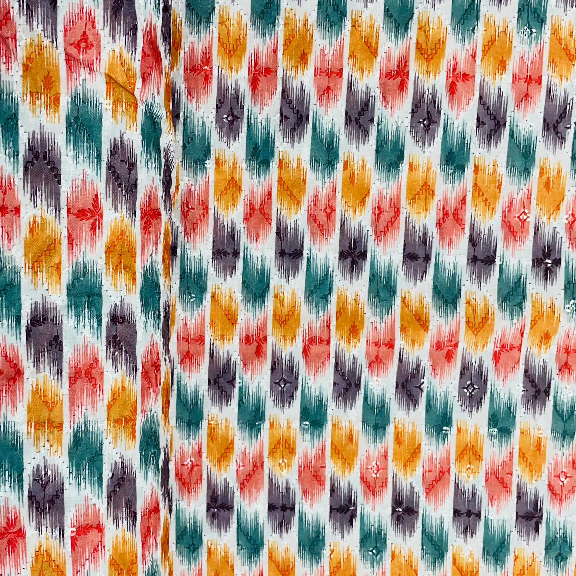 Multicolor Blended Cotton Fabric Sequence Embroidery 