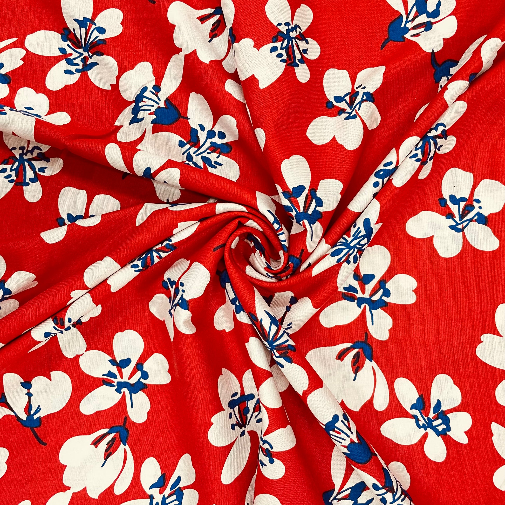 Dark Blue With Pink Floral Print Rayon Fabric - TradeUNO