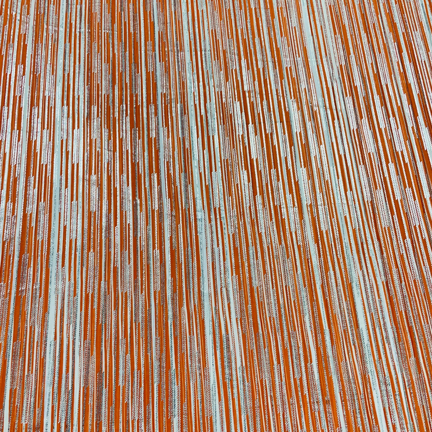 Orange & White Stripes with Foil Knitted Lycra Polyester Fabric - TradeUNO