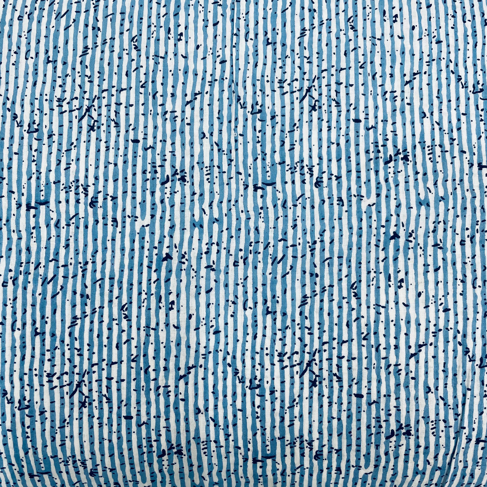 White With Blue Stripe Print Cotton Fabric - TradeUNO