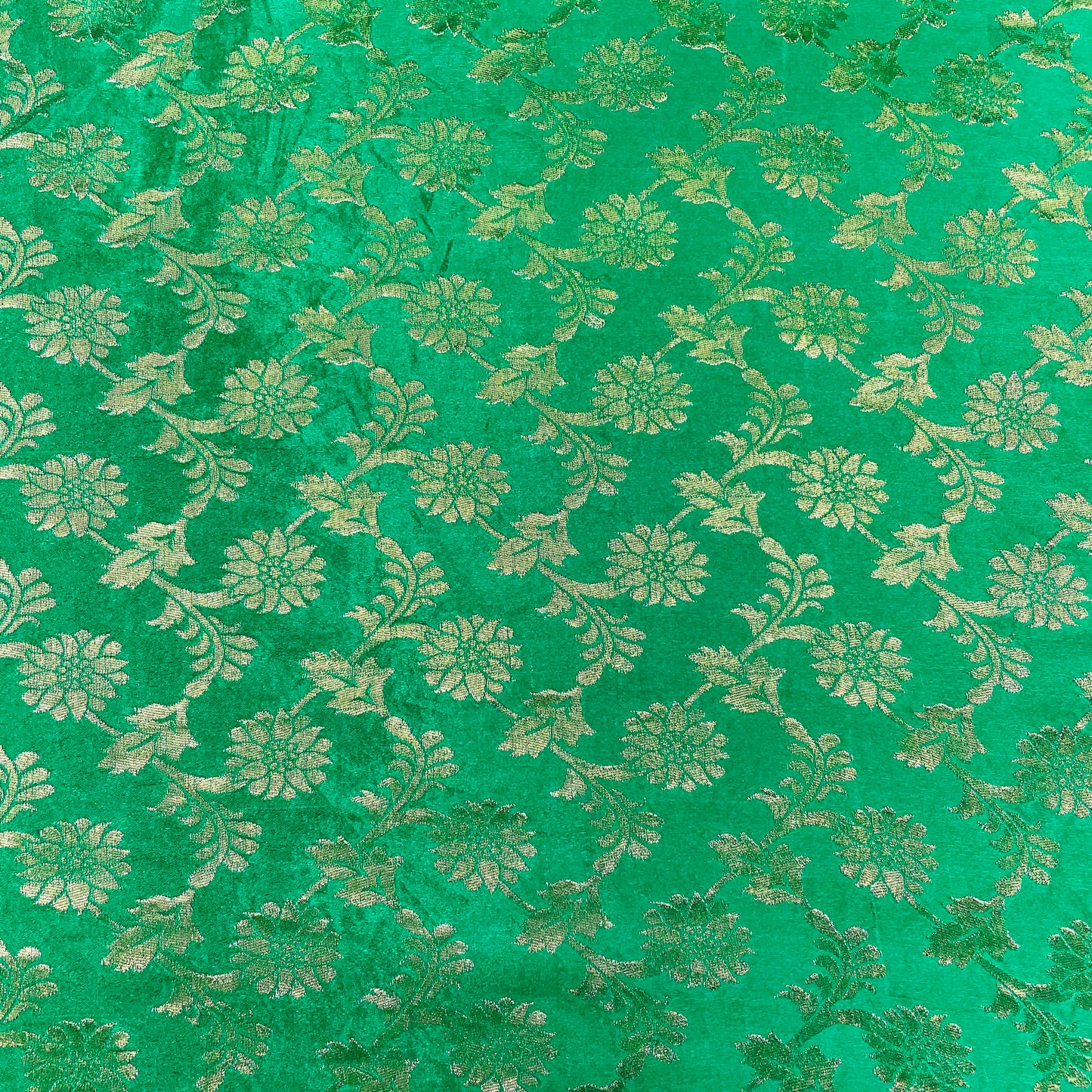 Green With Gold Zari Floral Banarasi Brocade Fabric - TradeUNO