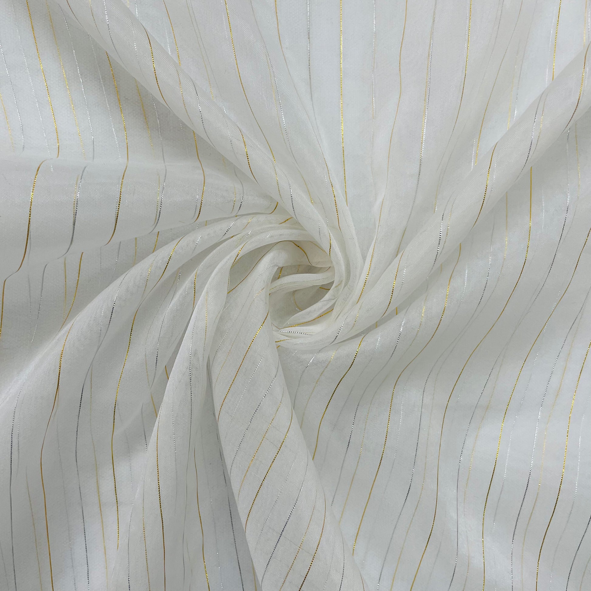 White Silver & Gold Lurex Dyeable Organza Fabric