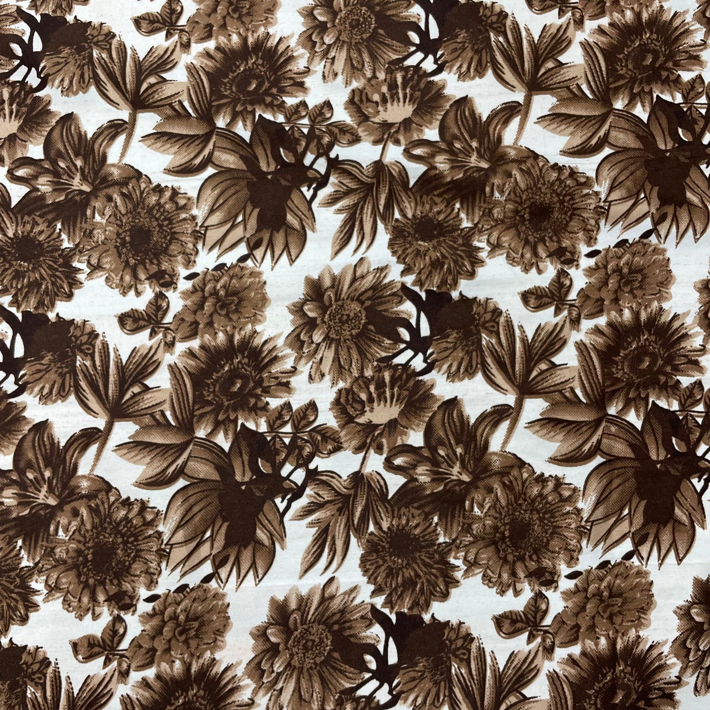 White With Brown Floral Crepe Fabric - TradeUNO