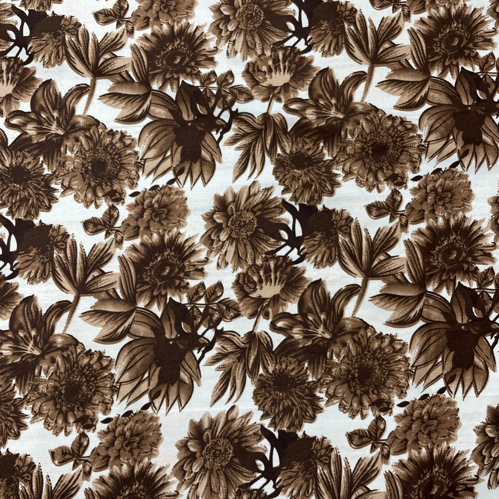 White With Brown Floral Crepe Fabric - TradeUNO