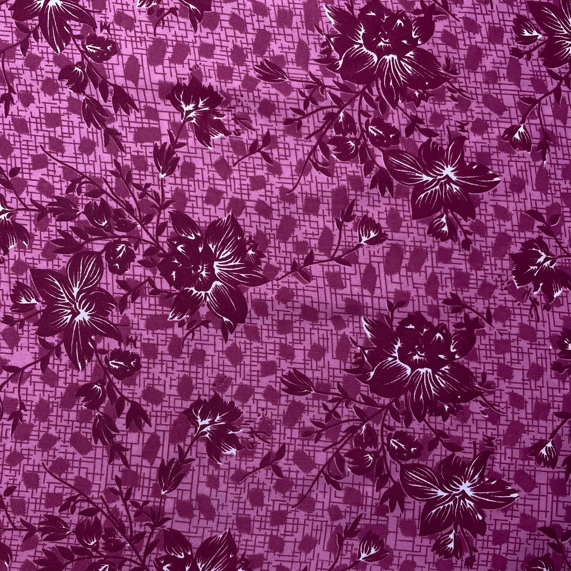 Light Pink With Maroon Floral Crepe Fabric - TradeUNO