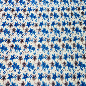 White With Blue Brown Floral Pleated Knitted Satin Fabric - TradeUNO