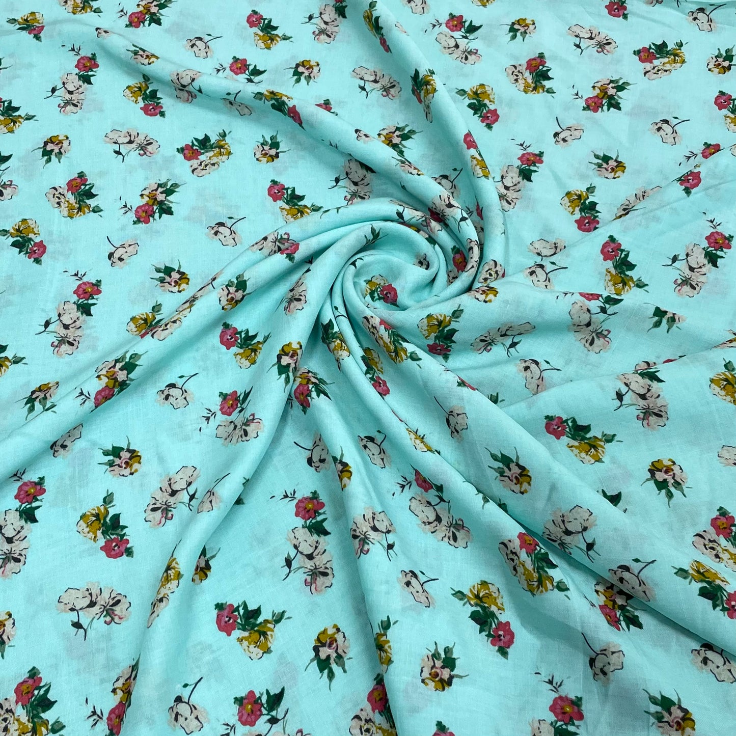 Ocean Blue Ditsy Floral Print Rayon Fabric - TradeUNO