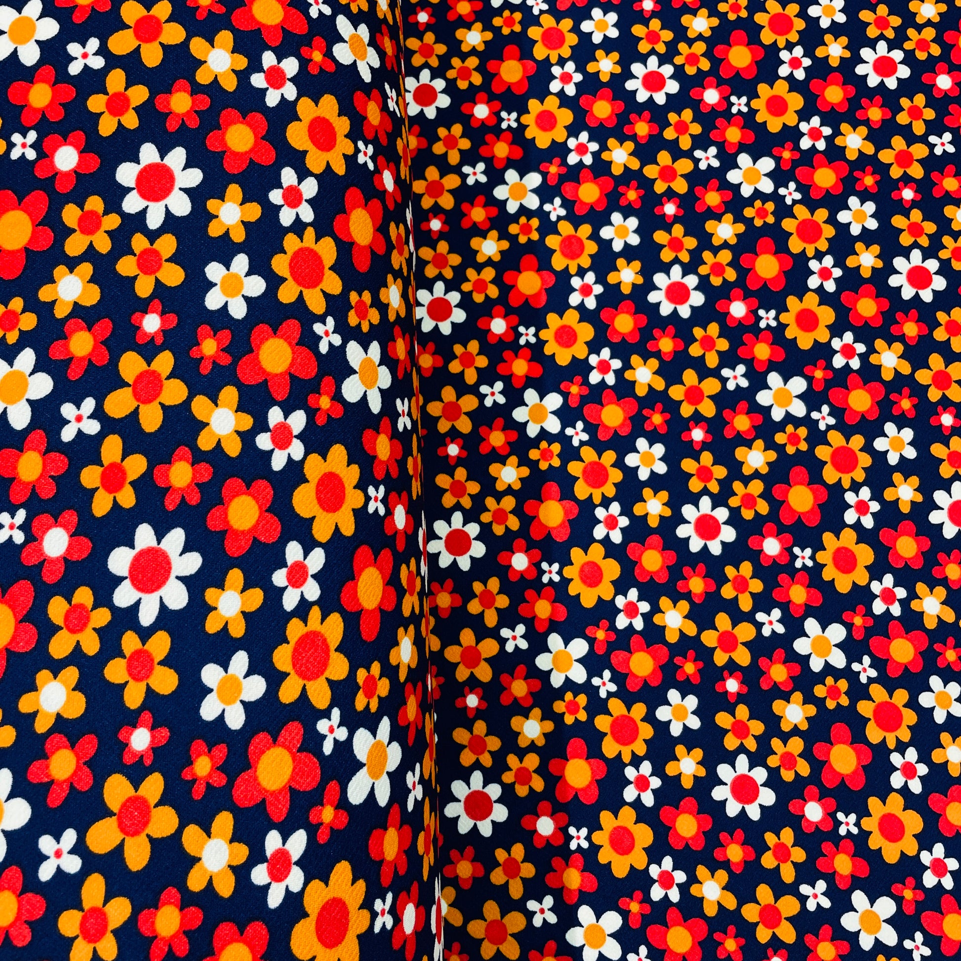 Navy Blue with Multicolor Floral Crepe Lycra Fabric - TradeUNO