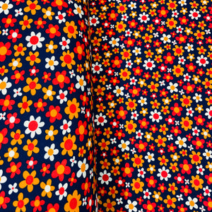 Navy Blue with Multicolor Floral Crepe Lycra Fabric - TradeUNO