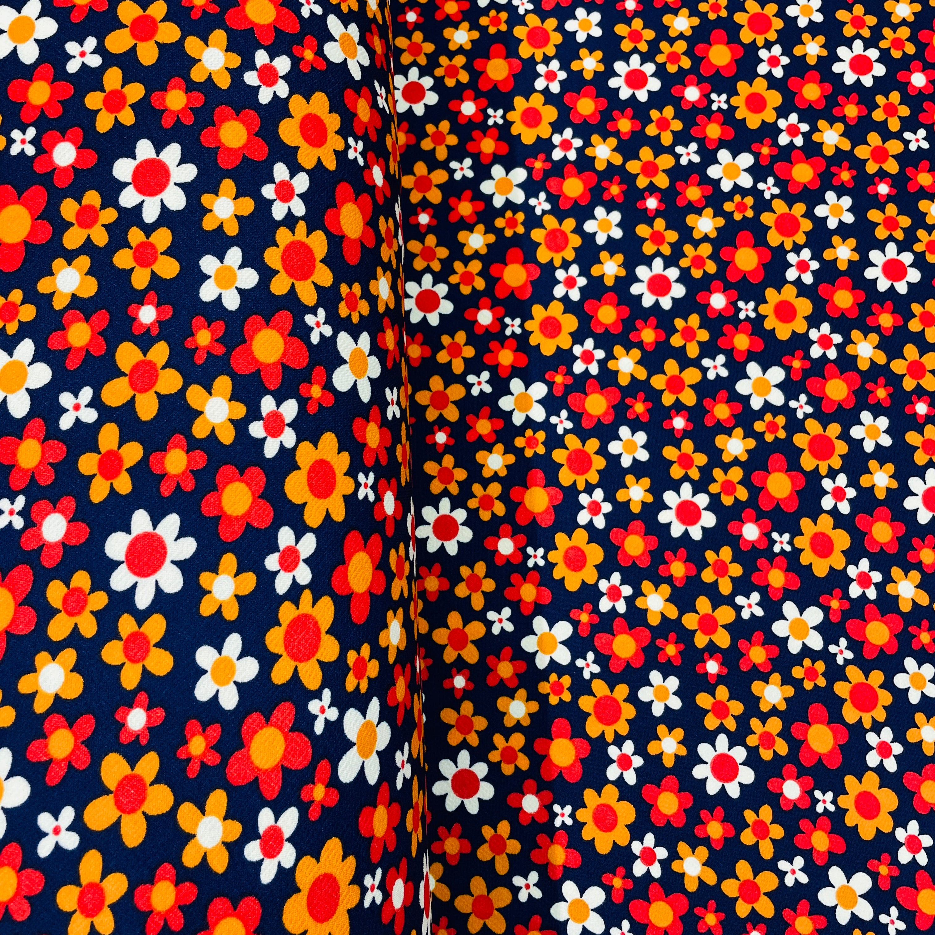 Navy Blue with Multicolor Floral Crepe Lycra Fabric - TradeUNO