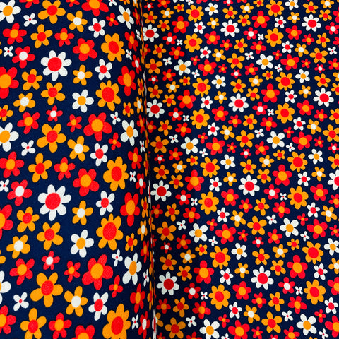 Navy Blue with Multicolor Floral Crepe Lycra Fabric - TradeUNO