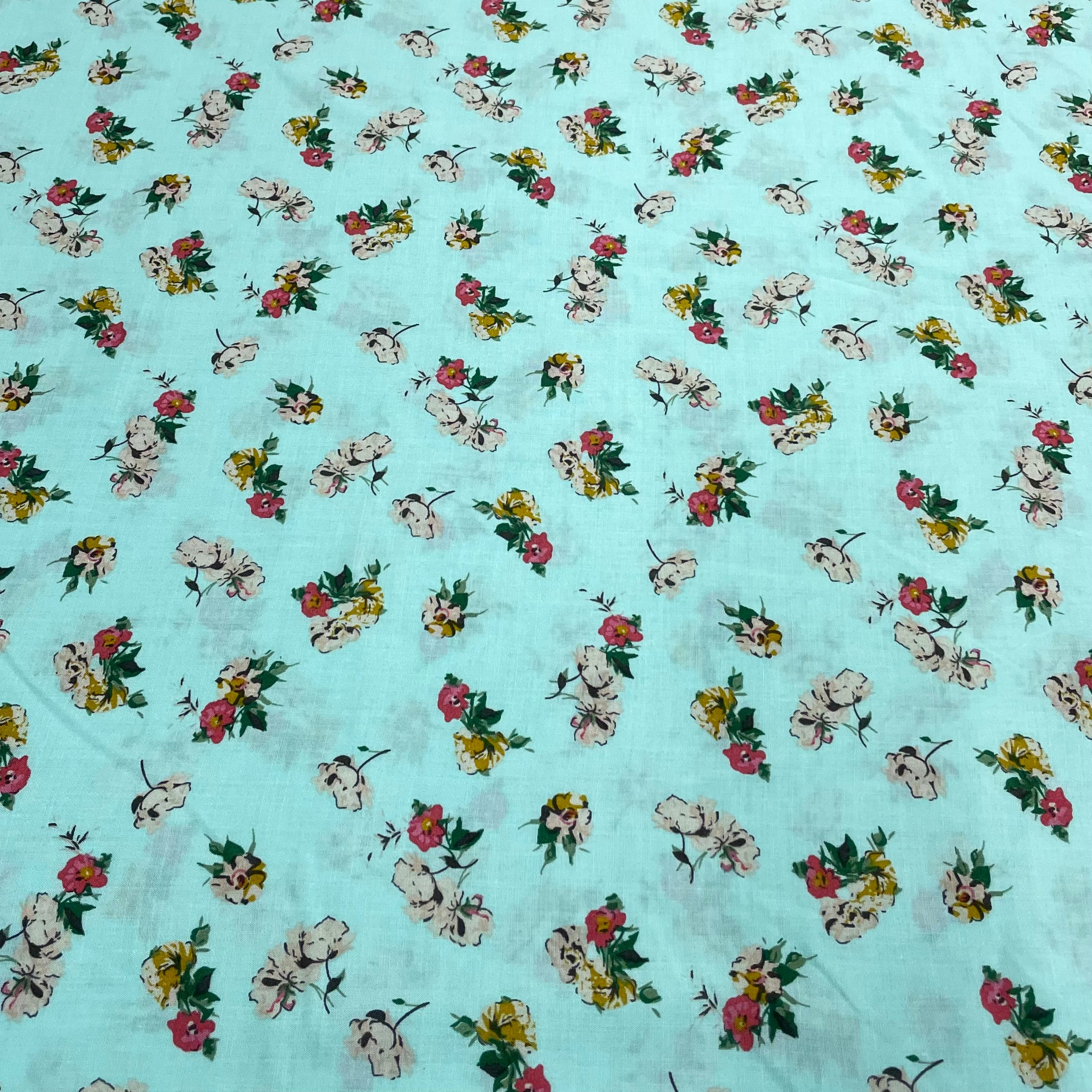 Ocean Blue Ditsy Floral Print Rayon Fabric - TradeUNO