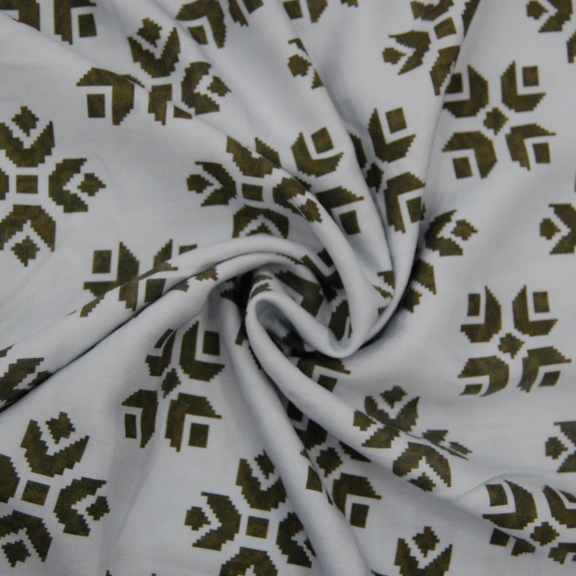 Green & White Geometrical Print Viscose Fabric 4591